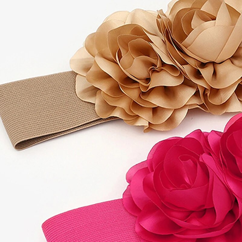 Rugalmas derékpánt nagy szalag virágos deréköv női lány édes, magasan elasztikus derékpánt ruhához Cummerbunds fűző övek