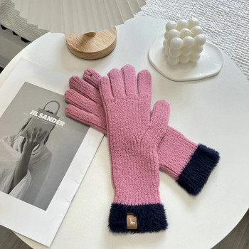 Χειμερινά γάντια με οθόνη αφής για παιχνίδι τηλεφώνου Διχρωμία Thicken ζεστά πλεκτά Stretch γάντια Full Finger Outdoor γάντια για γυναίκες