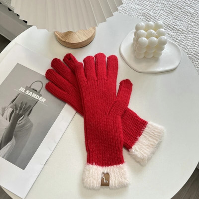 Ziemas skārienekrāna cimdi telefona spēlēšanai Divu toņu biezi, silti adīti streči cimdi ar pilniem pirkstiem āra cimdi sievietēm