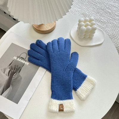 Ziemas skārienekrāna cimdi telefona spēlēšanai Divu toņu biezi, silti adīti streči cimdi ar pilniem pirkstiem āra cimdi sievietēm