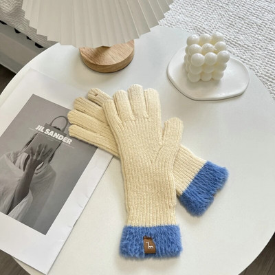 Ziemas skārienekrāna cimdi telefona spēlēšanai Divu toņu biezi, silti adīti streči cimdi ar pilniem pirkstiem āra cimdi sievietēm