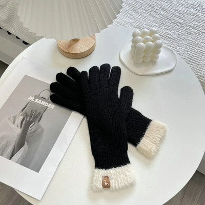 Ziemas skārienekrāna cimdi telefona spēlēšanai Divu toņu biezi, silti adīti streči cimdi ar pilniem pirkstiem āra cimdi sievietēm