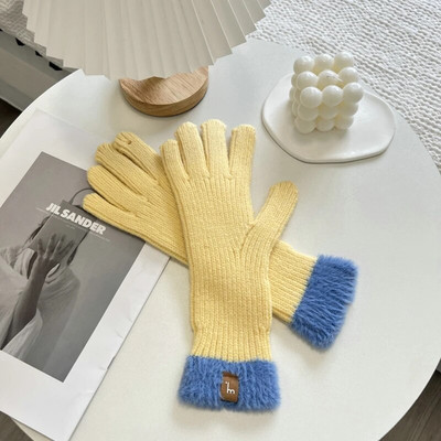 Ziemas skārienekrāna cimdi telefona spēlēšanai Divu toņu biezi, silti adīti streči cimdi ar pilniem pirkstiem āra cimdi sievietēm