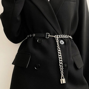 Υψηλής ποιότητας PU Δερμάτινο Μόδα Γυναικεία Πανκ Αλυσίδα Κοστούμι Ζώνης Ζώνες Διακόσμησης Φόρεμα για Γυναίκες Πολυτελής επωνυμία σχεδιαστών