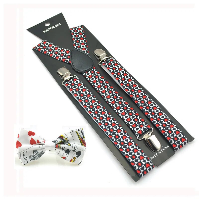 Fashion Poker Novitet Dizajn Mix Ležerne naramenice za hlače Držač leptir Novo Žene Muškarci Y-leđa Naramenice Set leptir kravata Poklon