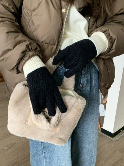 Divat kontrasztos kesztyűk Érintőképernyős kötött kesztyűk Női Téli kesztyűk Meleg lovaglókesztyűk Munkakesztyűk Ujjatlan nőknek