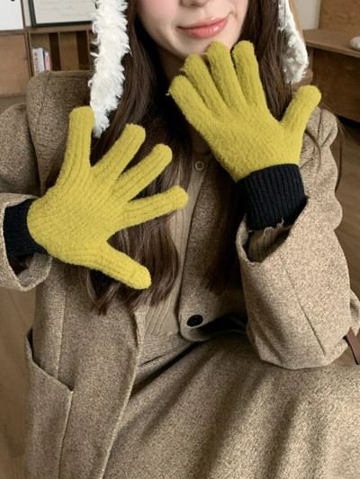 Divat kontrasztos kesztyűk Érintőképernyős kötött kesztyűk Női Téli kesztyűk Meleg lovaglókesztyűk Munkakesztyűk Ujjatlan nőknek