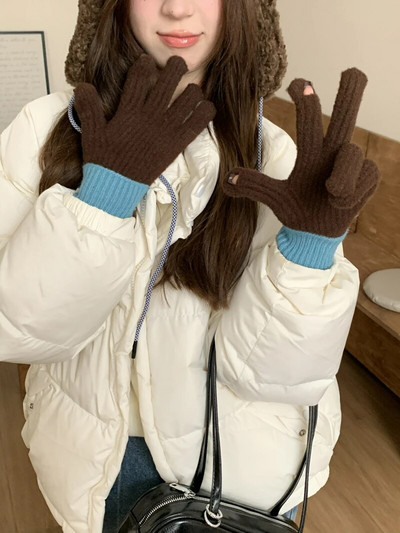 Divat kontrasztos kesztyűk Érintőképernyős kötött kesztyűk Női Téli kesztyűk Meleg lovaglókesztyűk Munkakesztyűk Ujjatlan nőknek