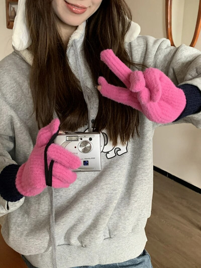 Divat kontrasztos kesztyűk Érintőképernyős kötött kesztyűk Női Téli kesztyűk Meleg lovaglókesztyűk Munkakesztyűk Ujjatlan nőknek