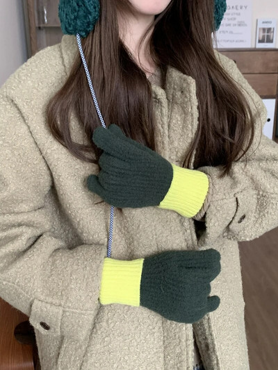 Divat kontrasztos kesztyűk Érintőképernyős kötött kesztyűk Női Téli kesztyűk Meleg lovaglókesztyűk Munkakesztyűk Ujjatlan nőknek