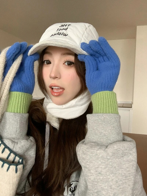 Divat kontrasztos kesztyűk Érintőképernyős kötött kesztyűk Női Téli kesztyűk Meleg lovaglókesztyűk Munkakesztyűk Ujjatlan nőknek