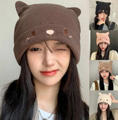 Karikatūra Sievietēm Jauka Kaķa Auss Ausu aizkars Ziemas Cepure Mode Trikotāžas Cepure Kpop Stils Mīkstas Beanie Cepures Baltas Melnas Sieviešu ielas apģērba cepures