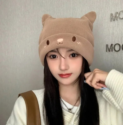 Karikatūra Sievietēm Jauka Kaķa Auss Ausu aizkars Ziemas Cepure Mode Trikotāžas Cepure Kpop Stils Mīkstas Beanie Cepures Baltas Melnas Sieviešu ielas apģērba cepures