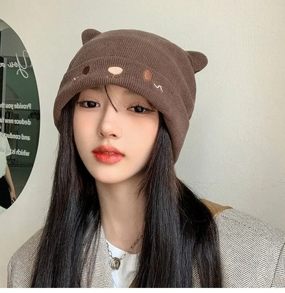 Karikatūra Sievietēm Jauka Kaķa Auss Ausu aizkars Ziemas Cepure Mode Trikotāžas Cepure Kpop Stils Mīkstas Beanie Cepures Baltas Melnas Sieviešu ielas apģērba cepures
