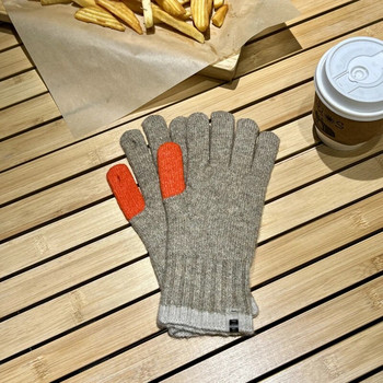 Зимни ръкавици със сензорен екран за игра на телефон Дамски контрастни цветни удебелени Топли плетени ръкавици Ръкавици без пръсти Ръкавици за жени