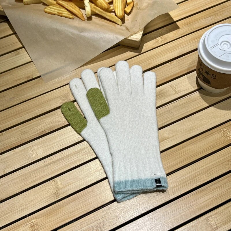 Ziemas skārienekrāna cimdi spēlēšanai ar tālruni sievietēm kontrastējošā krāsā, biezi silti, adīti cimdi dūraiņi, cimdi sievietēm