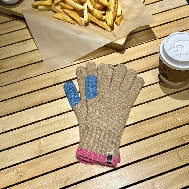 Ziemas skārienekrāna cimdi spēlēšanai ar tālruni sievietēm kontrastējošā krāsā, biezi silti, adīti cimdi dūraiņi, cimdi sievietēm