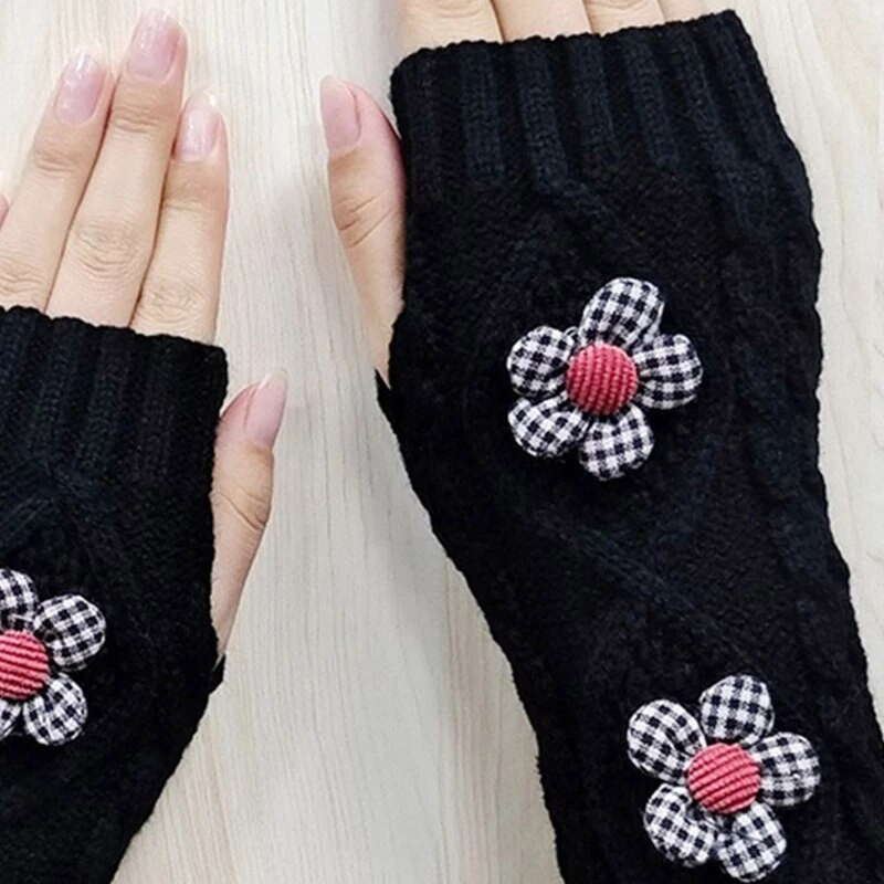 Q39C 2x Kawaii trikotāžas roku sildītājs īkšķa caurums, elastīgi cimdi Sieviešu garie dūraiņi bez pirkstiem sievai mīļotajai draudzenei māsai dāvana