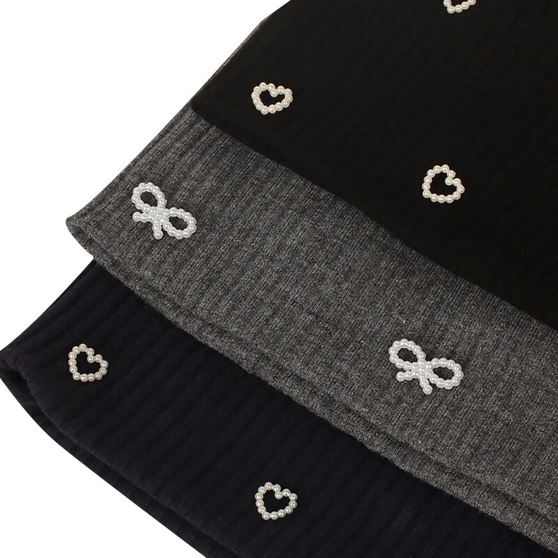 Geebro Női Többszínű Bordás Pearl Star koponyák Beanie Hétköznapi kötött Puha Design Tömör masni Szív Kalapok Női Slouchy Kalap