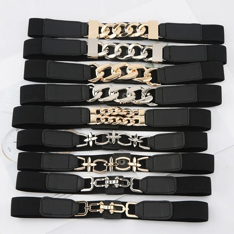 Luksuzni pojas sa zlatnim lancem, elastični srebrni metalni pojasevi oko struka za žene Visokokvalitetni rastezljivi ženski kaput Ketting Riem pojas 2,3 cm