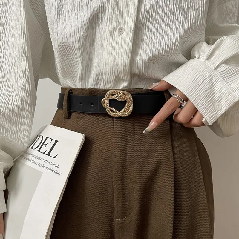 Luksuzni brand Pu remen za žene Dizajner Metalna zmija kopča Remen oko struka Ženske traperice Haljina Hlače Ukrasni pojas Moda