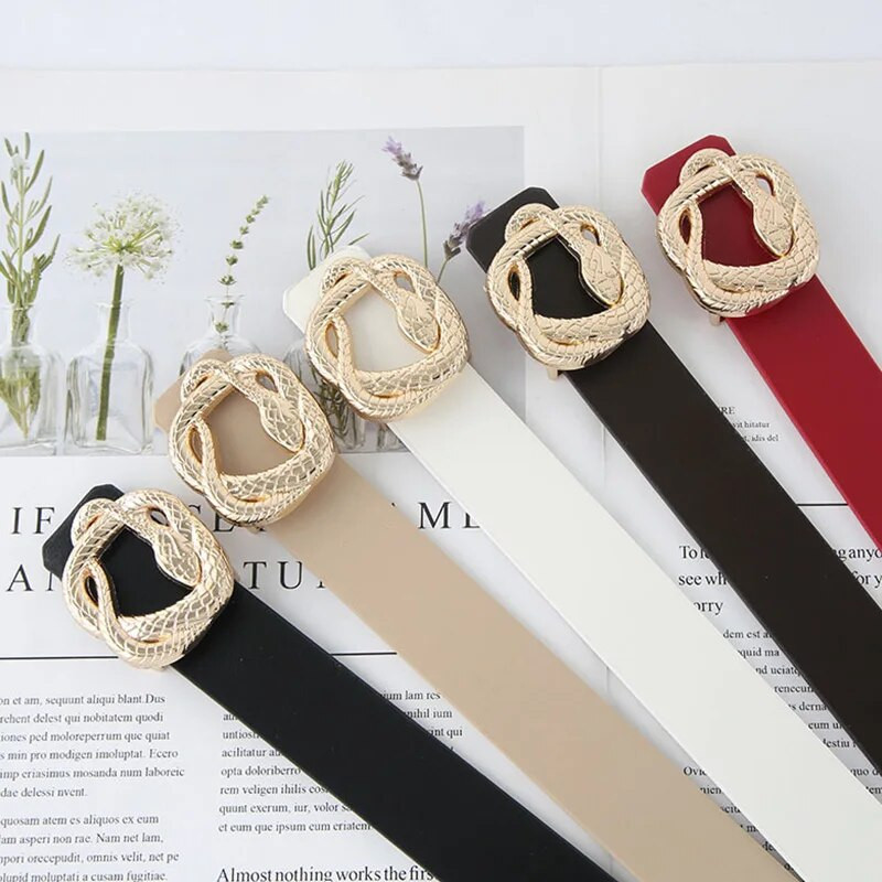 Luksuzni brand Pu remen za žene Dizajner Metalna zmija kopča Remen oko struka Ženske traperice Haljina Hlače Ukrasni pojas Moda