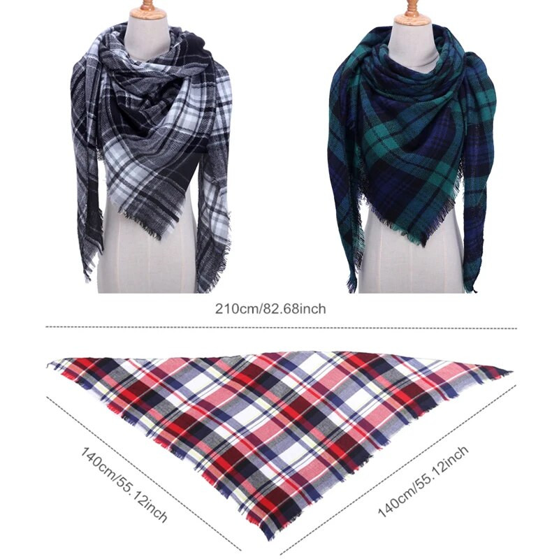 2022. Ženski šal Ležerni karirani šalovi od kašmira Ženski zimski šal i ogrtači Bandana Ženske pletene šalove s trokutastim okovratnikom