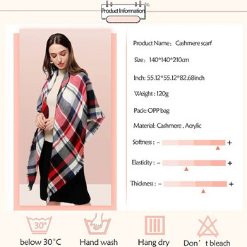 2022 Нова марка Дамски шал Моден кариран мек кашмирен шал Шал Дамски опаковки Дизайнерски триъгълник Топла плетена бандана на едро