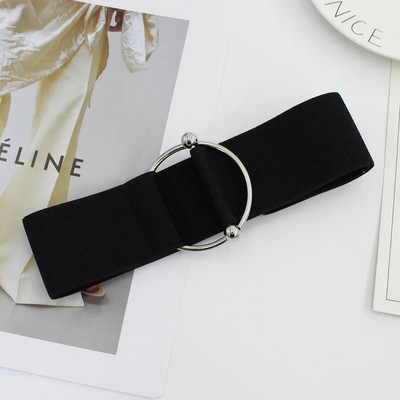 Sieviešu jostas Melns, vienkāršs viduklis, elastīga sieviešu lente, apaļa sprādze, dekorācija mētelis džemperis Modes kleita rīsbalta