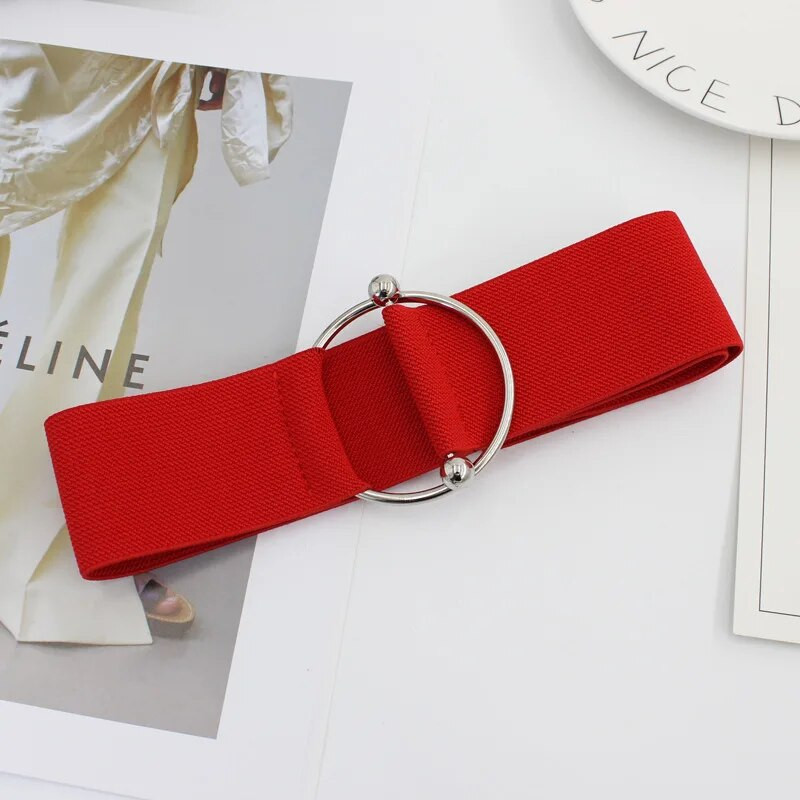 Sieviešu jostas Melns, vienkāršs viduklis, elastīga sieviešu lente, apaļa sprādze, dekorācija mētelis džemperis Modes kleita rīsbalta