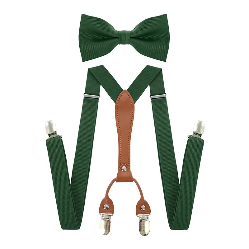 Podesivi elastični Y oblik za muškarce, naramenice, set leptir mašne, crni elastični remen s naramenicama s kopčom i kožnim odijelom, poslovno vjenčanje