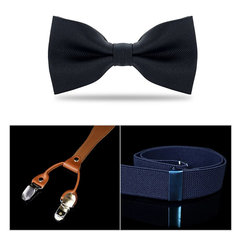 Podesivi elastični Y oblik za muškarce, naramenice, set leptir mašne, crni elastični remen s naramenicama s kopčom i kožnim odijelom, poslovno vjenčanje