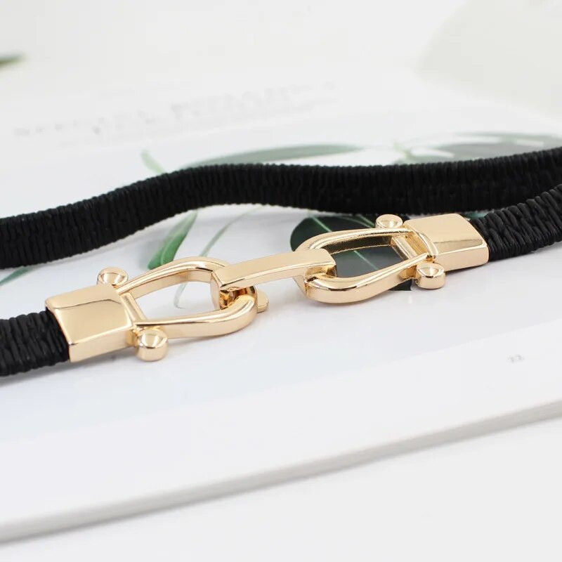 Novi elastični uski kožni remen Ženski modni dizajn u obliku slova D, kopča od legure, tanki remeni za džemper, kaput, ženske haljine, pojas