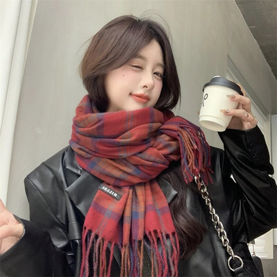 Novi topli karirani pokrivač od kašmira, modni zimski šal, pončo od pašmine, bufanda s resicama, britanski stil, debeli šal, echapre