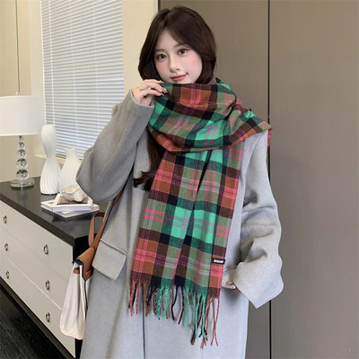 Novi topli karirani pokrivač od kašmira, modni zimski šal, pončo od pašmine, bufanda s resicama, britanski stil, debeli šal, echapre