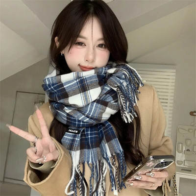 Novi topli karirani pokrivač od kašmira, modni zimski šal, pončo od pašmine, bufanda s resicama, britanski stil, debeli šal, echapre