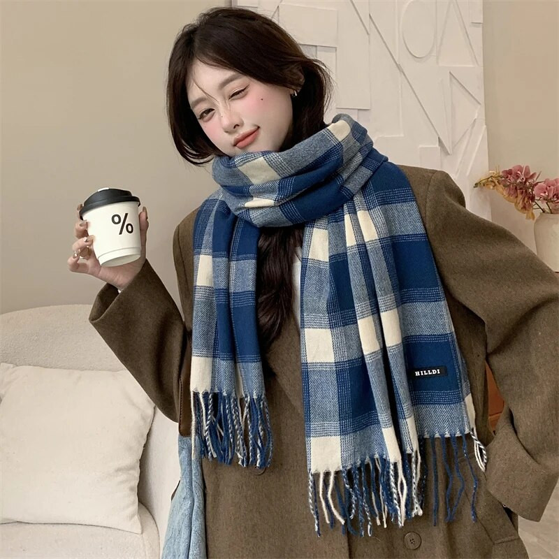 Novi topli karirani pokrivač od kašmira, modni zimski šal, pončo od pašmine, bufanda s resicama, britanski stil, debeli šal, echapre