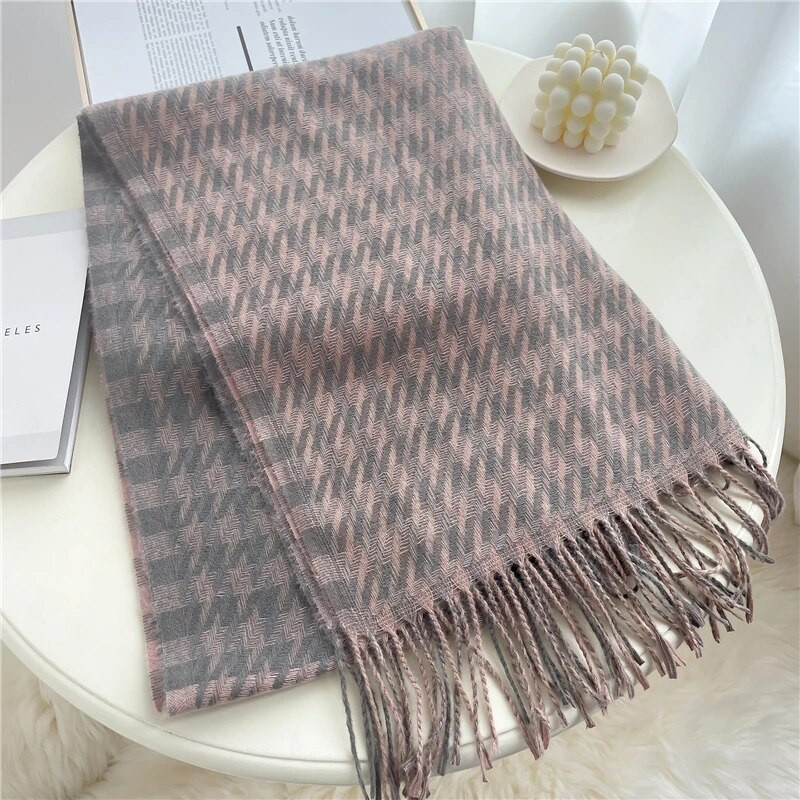 Zimski pleteni šal za 2022. Ženski topli šalovi od pašmine i kašmira Luksuzni karirani šalovi s resicama Bufanda ženske modne šalove