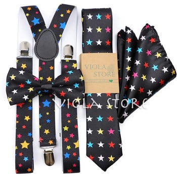 Παιχνιδιάρικο πολύχρωμο αστέρια με μαύρη ζαρτιέρα Παπιγιόν Hanky Σετ Ανδρικό Παιδικό Διασκεδαστικό πάρτι Y-Back Βραχίονας με πεταλούδα Ζώνη για δώρο Cravat