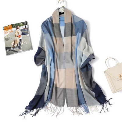 Luksuzni ženski karirani šal Imitacija kašmira Šalovi s resicama Ženski šalovi Foulard Hidžab Omotači za glavu Pashmina Bufanda