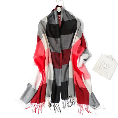 Luksuzni ženski karirani šal Imitacija kašmira Šalovi s resicama Ženski šalovi Foulard Hidžab Omotači za glavu Pashmina Bufanda