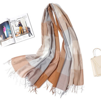Luksuzni ženski karirani šal Imitacija kašmira Šalovi s resicama Ženski šalovi Foulard Hidžab Omotači za glavu Pashmina Bufanda