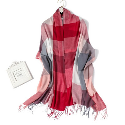 Luksuzni ženski karirani šal Imitacija kašmira Šalovi s resicama Ženski šalovi Foulard Hidžab Omotači za glavu Pashmina Bufanda