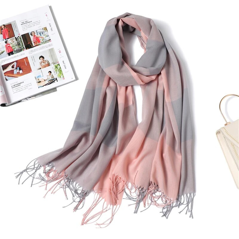 Luksuzni ženski karirani šal Imitacija kašmira Šalovi s resicama Ženski šalovi Foulard Hidžab Omotači za glavu Pashmina Bufanda