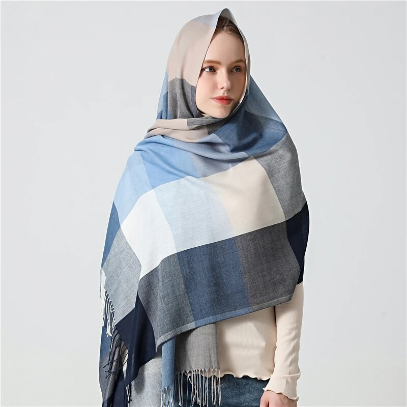 Luksuzni ženski karirani šal Imitacija kašmira Šalovi s resicama Ženski šalovi Foulard Hidžab Omotači za glavu Pashmina Bufanda