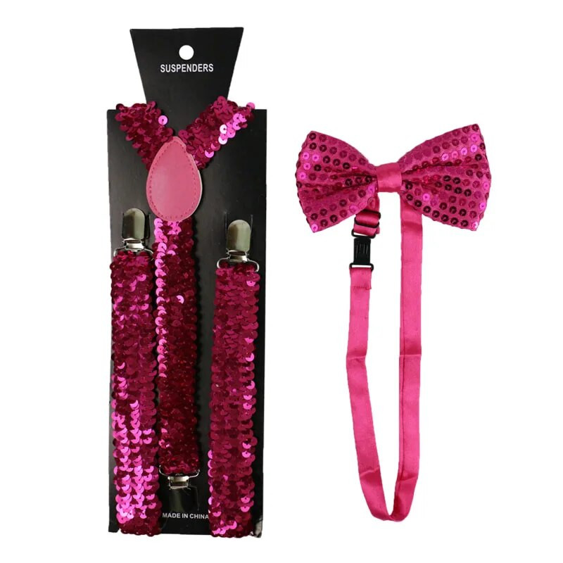 Divat Női Férfi Kis flitteres Arany Ezüst Féktartók Csokornyakkendő szett Clip-on Elasztikus Y-alakú hátsó merevítők Női Férfi