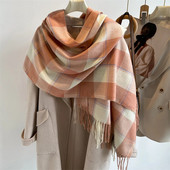 Jauna kašmira siltā rūtainā sega Šalle Šalle Mode Ceļojumi Pashmina Ziemas Bufanda Aptinumi Pušķis Anglijas Style Pončo Echarpe