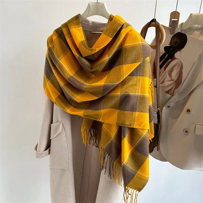 Jauna kašmira siltā rūtainā sega Šalle Šalle Mode Ceļojumi Pashmina Ziemas Bufanda Aptinumi Pušķis Anglijas Style Pončo Echarpe