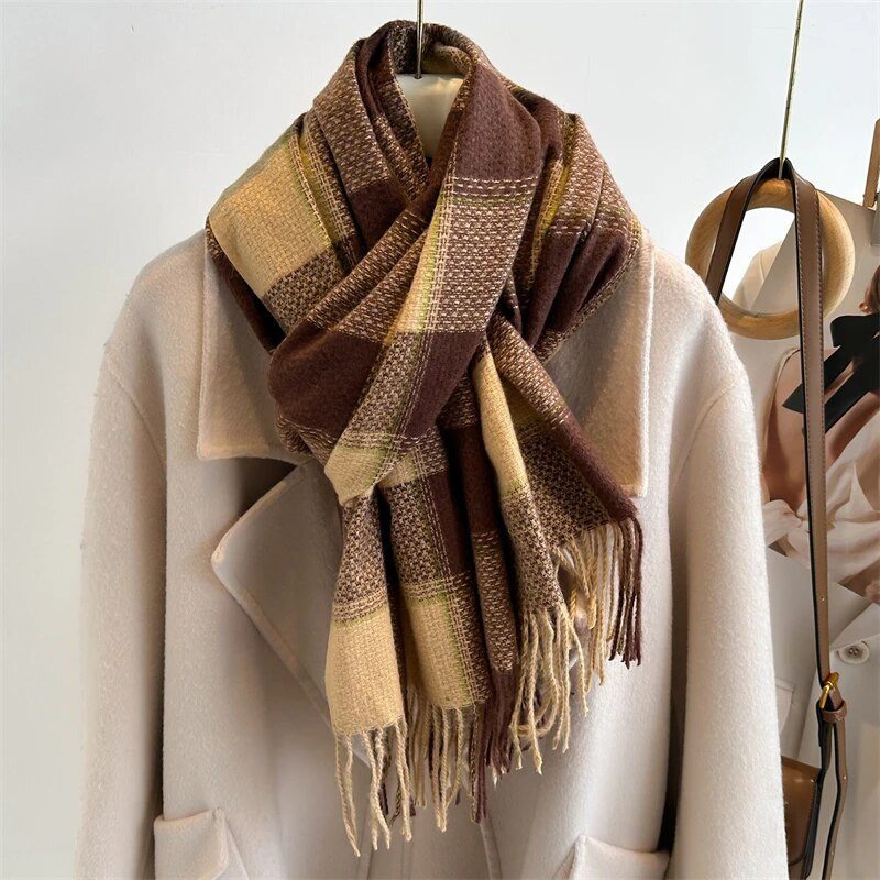 Jauna kašmira siltā rūtainā sega Šalle Šalle Mode Ceļojumi Pashmina Ziemas Bufanda Aptinumi Pušķis Anglijas Style Pončo Echarpe