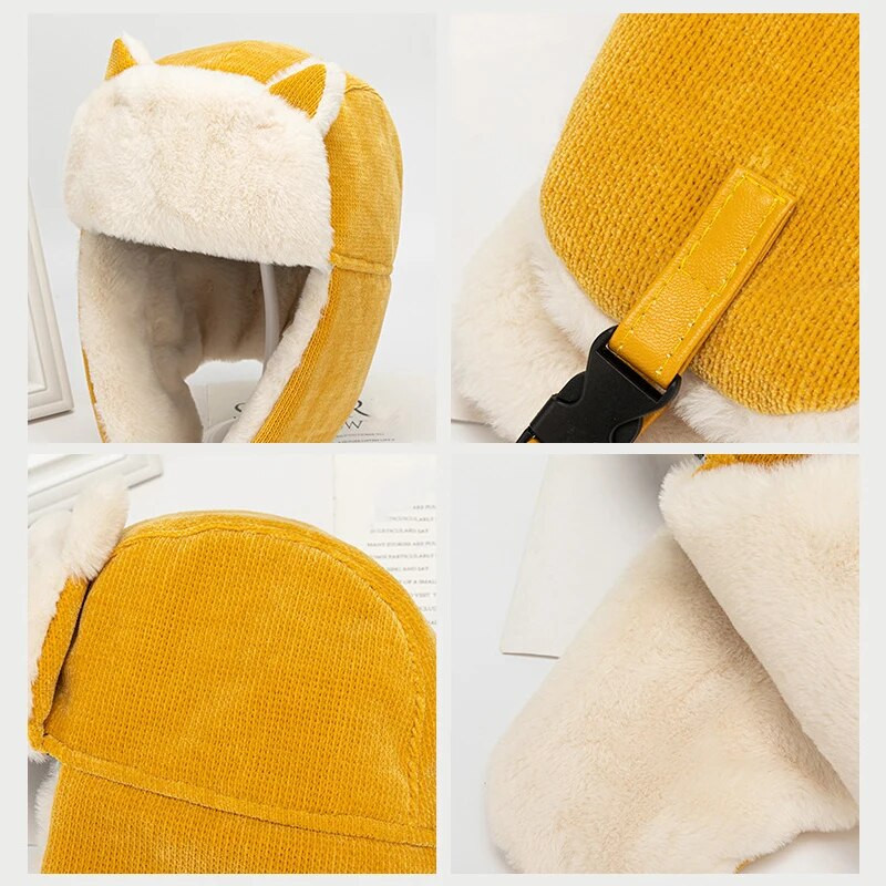 Sievietēm siltas ausu aizbāžņi, bieza cepure ar ausīm, ziemas kašmira plīša kokvilnas cepure kaķu ausu cepure 2021. gada ziemas krievu bumbvedēja cepure